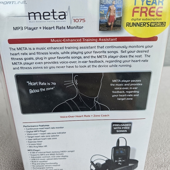 Sportline Meta MP3 Player & Heart Rate Monitor Model #1075 Black Portable 2GB - Picture 11 of 11